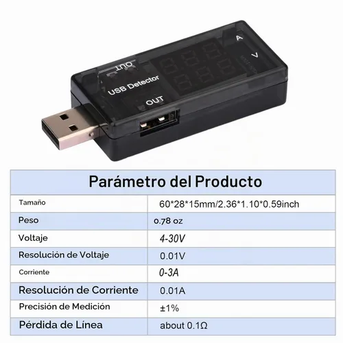 Vista 3 de Medidor de potencia USB, medidor de corriente y voltaje digital CC con pantalla azul y roja, amperímetro USB multifunción para probador USB-C