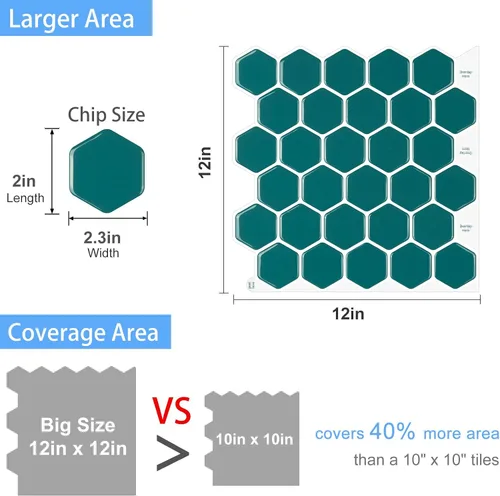 Vista 7 de Azulejos hexagonales para despegar y pegar para cocina, azul oscuro para salpicaduras de cocina, azulejos para salpicaduras de cocina, azulejos