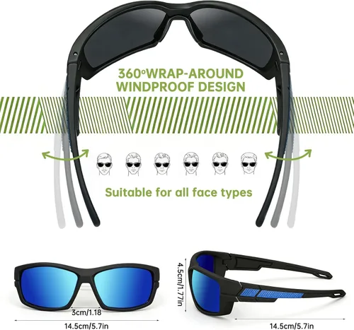 Vista 4 de Lentes de sol deportivos polarizados para hombre, envolventes UV400, para correr, pescar, ciclismo y conducir, TR90