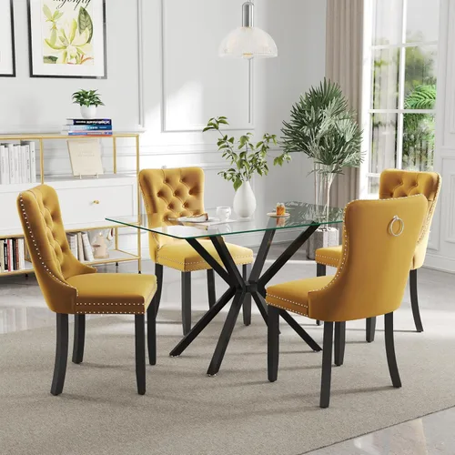 Vista 27 de Juego de comedor moderno de cristal de lujo de 5 piezas, juego de comedor rectangular minimalista para 4, juego de mesa de cocina de vidrio