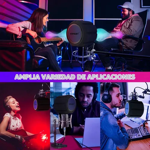 Vista 6 de Paravientos de micrófono con filtro pop con soporte de micrófono de regalo y soporte para teléfono, escudo de grabación, bola de aislamiento