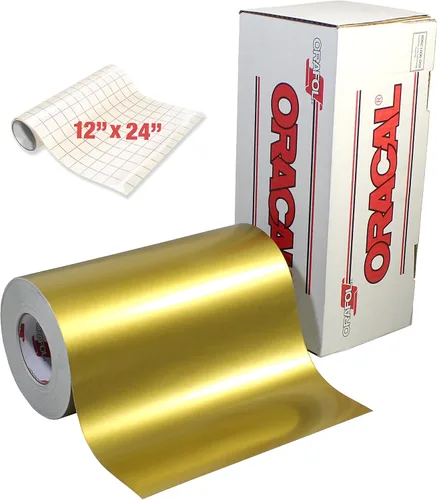Vista 3 de ORACAL Vinilo adhesivo metálico dorado brillante para manualidades, para Cameo, Cricut y Silueta incluyendo rollo de papel de transferencia