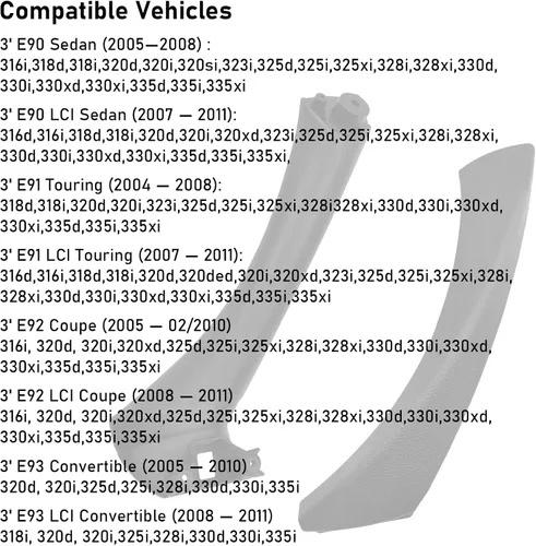 Vista 2 de Jaronx Compatible con BMW Serie 3 Manija de puerta E90/E91/E92/E93 2004-2011, juego de 6 piezas de repuesto de manija de puerta interior izquierda