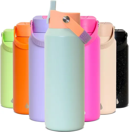Vista 16 de Elemental Botella de agua aislada de 24 onzas con popote, botellas de agua con núcleo de acero inoxidable 100% a prueba de fugas para viajes, Beige