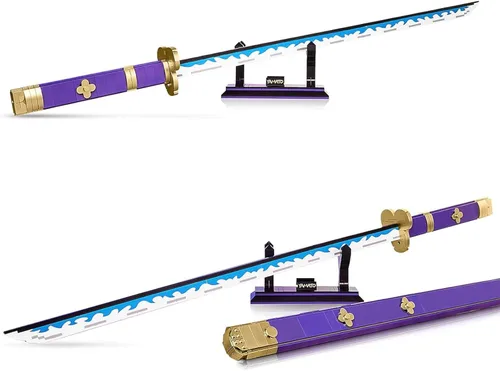 Vista 7 de HIGH GODO Juego de construcción de espadas para cosplay de anime, 936 piezas, una espada Enma Zoro morada de 38.8 pulgadas con vaina y soporte