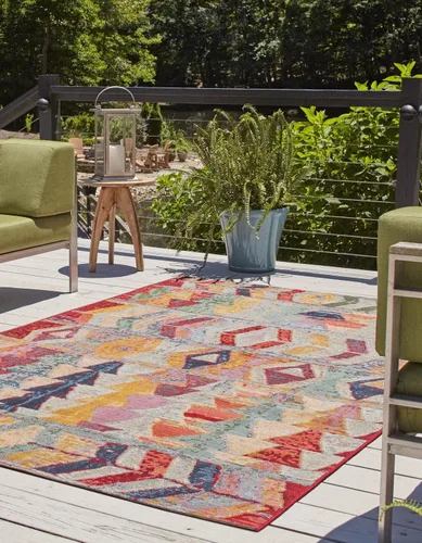 Vista 12 de Unique Loom Outdoor Modern Collection - Alfombra de área - Tamarindo (4 pies 1 pulgada octágono multi/borgoña)