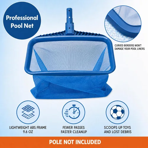 Vista 7 de Stargoods Limpiador de albercas, herramienta de limpieza muy resistente y red con bolsa para hojas, Azul
