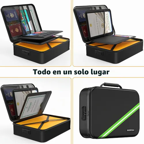 Vista 3 de Noiposi Organizador de Documentos con Aislamiento Térmico de 5200℉, Caja de Documentos Impermeable e Ignífuga con Cerradura, Caja de Almacenamiento