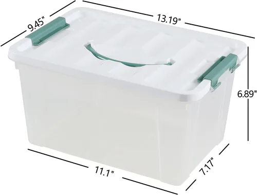 Vista 2 de Paquete de 6 cajas de almacenamiento con pestillo transparente, contenedor de almacenamiento de plástico de 14 L Caja organizadora apilable, sin