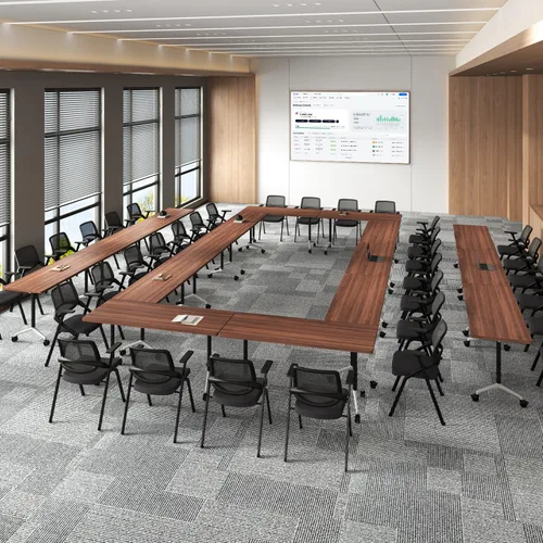Vista 6 de 6 Pack Folding Conference Tables,55.1" Mobile Training Tables Walnut