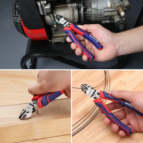 Vista 6 de WORKPRO Cortadores de alambre de 6 pulgadas de servicio pesado de acero CRV, alicates diagonales para cortar cables de manualidades, mango de agarre