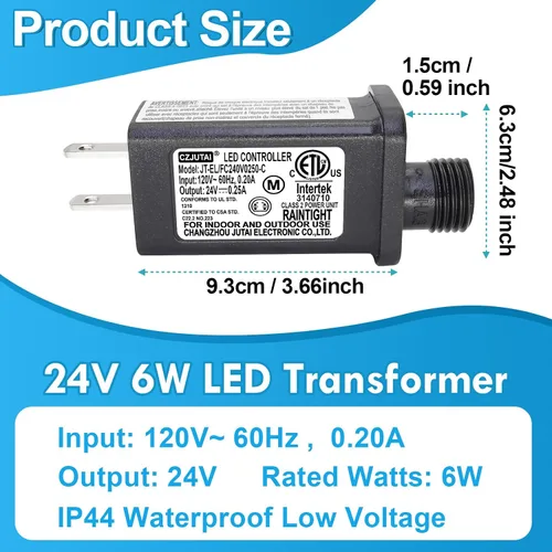 Vista 2 de PremierAdapter - Fuente de alimentación de 24 V 6 W para CZJUTAI JT-EL/FC240V0250-C 24V6W /4.5W/3.6W /1.35W para iluminación de Navidad, cadena