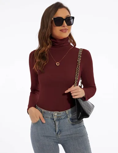 Vista 4 de Camisas de manga larga con cuello alto para mujer, ajustadas, ligeras, capa base, tops casuales