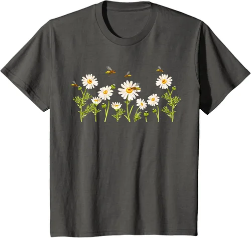 Vista 78 de Marguerites Daisy - Camiseta de verano con margaritas de jardín de flores, Negro, S
