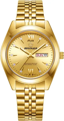 Vista 2 de PASOY Fashion Men's All Gold Watch Unisex Diamonds Steel Ultra Thin Case Quartz Silver Roman Date Week Wrist Watch 37mm oro reloj de pulsera