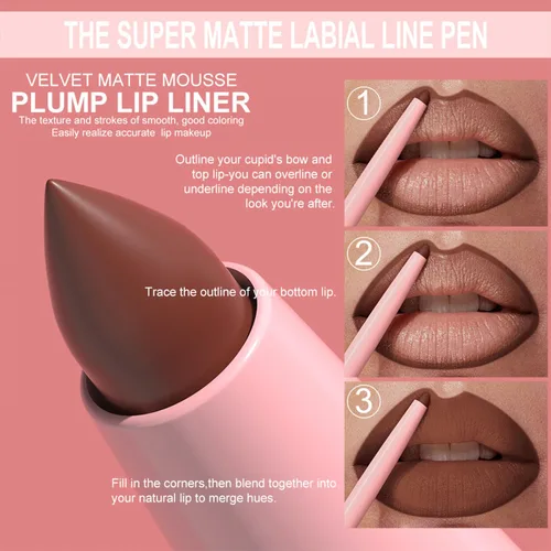 Vista 5 de Baorder Juego de lápices de labios mate de 12 colores, lápiz labial de terciopelo cremoso, de larga duración, impermeable, suave, altamente