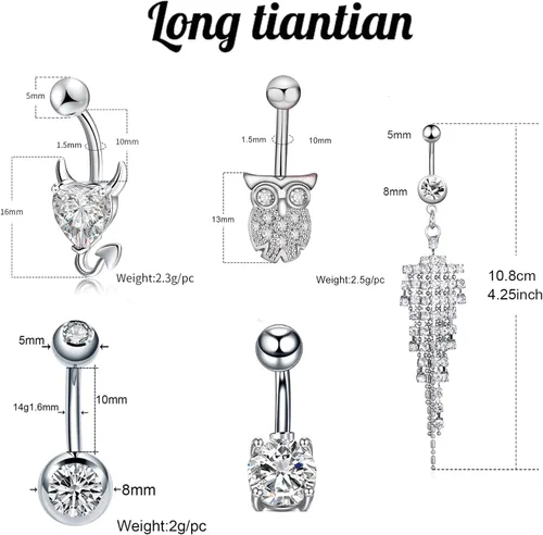 Vista 6 de Piercing para ombligo para mujer, redondos, para ombligo, búho, ombligo, para niñas