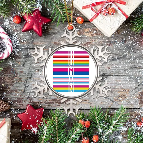 Vista 7 de Adorno de Navidad de metal gay con copo de nieve de metal, homosexuales, lesbianas, homosexuales, adornos de Navidad para árbol, derechos