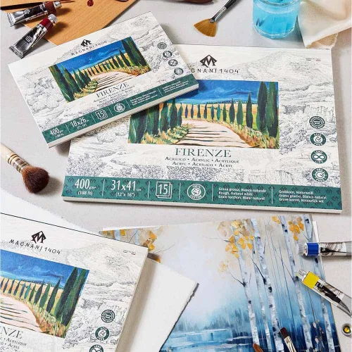 Vista 6 de Magnani 1404 Firenze - Bloc de papel de pintura acrílica 100% algodón, 7 x 10 pulgadas, 188 libras, 15 hojas pesadas, textura rugosa, tamaño vegano