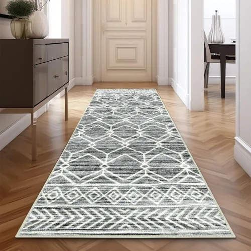 Vista 45 de jinchan - Tapete de pasillo marroquí de 2 x 6 pies con líneas, bohemio, lavable, para cocina, suave, geométrico, de lana sintética, antideslizante