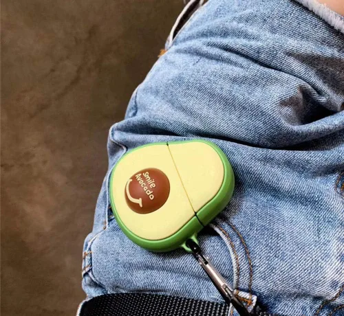 Vista 7 de Linda funda para Airpods, divertida y creativa 3D con forma de frutas y verduras con soporte de hebilla de anillo, funda de silicona suave a prueba