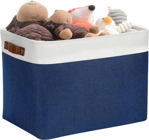 Vista 22 de DULLEMELO Cesta de almacenamiento pequeña para estantes, pequeña cesta plegable de tela rectangular para estantes, armarios, guardería, hogar Beige