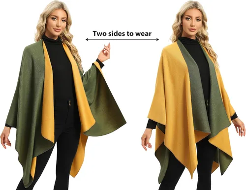 Vista 33 de Femdouce Manta cálida para mujer, ligera, con frente abierto, capa tipo poncho para primavera, otoño e invierno