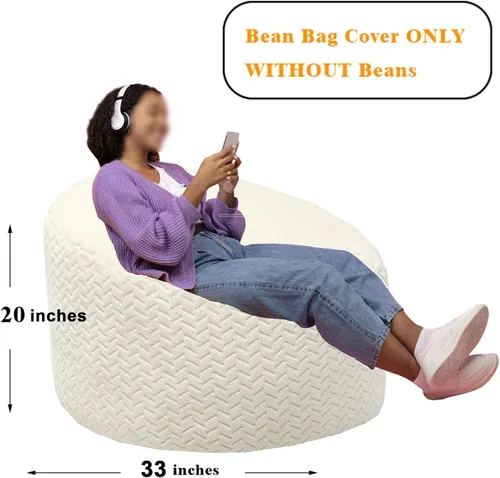Vista 5 de Funda para puf, sin relleno, suave, lavable, de fibra de felpa, para adultos, funda de piel mullida sin relleno, color crema