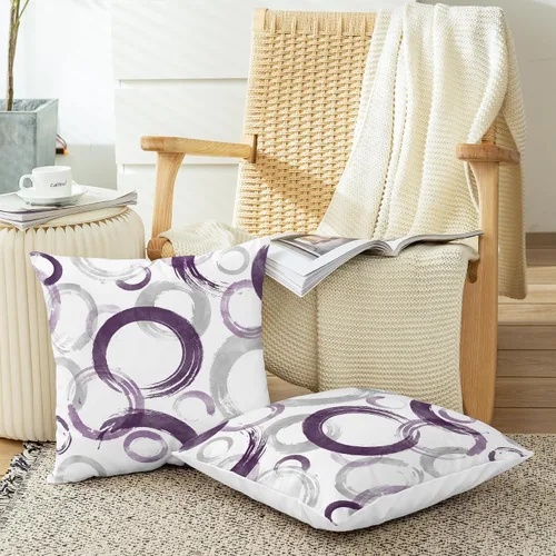 Vista 5 de CaliTime Juego de 2 fundas de almohada decorativas con estampado de círculos geométricos de tinta y lavado, para sofá, cama, decoración de casa