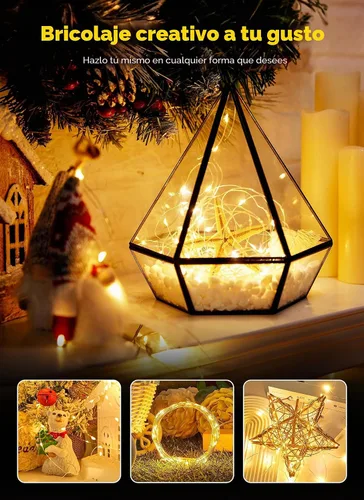 Vista 3 de Minetom - Luces de hadas a pilas con control remoto, 33 pies, 100 luces LED impermeables para interior y exterior, luz titilante estrellada
