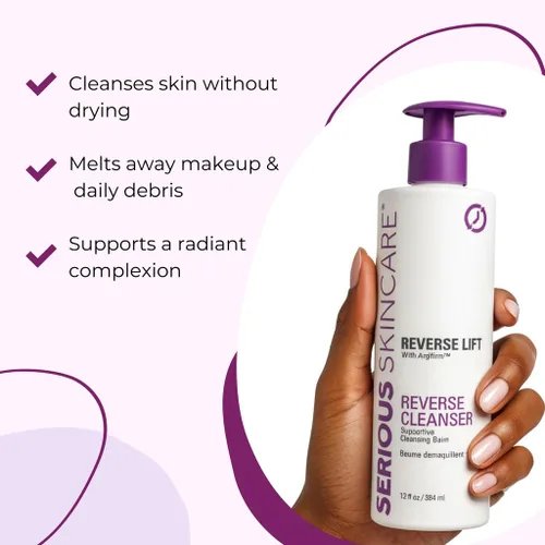 Vista 2 de Serious Skincare Bálsamo limpiador antienvejecimiento con soporte de elevación inversa, lavado facial hidratante, limpiador suave para pieles secas