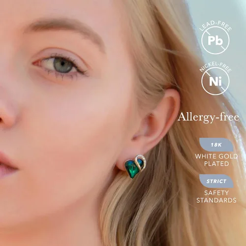 Vista 2 de Leafael - Aretes de tuerca de cristal con piedra natal de corazón infinito para mujer, joyería en tono plateado para niñas, regalos de cumpleaños