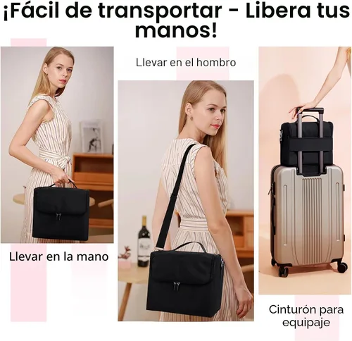 Vista 2 de Deciniee Estuche de maquillaje, Negro, Color puro Nail Organizer Case-Adjustable Dividers, Waterproof, Detachable Shoulder Strap, Portable