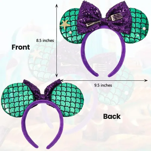 Vista 2 de ETLUK Diadema de orejas de ratón, orejas de ratón inspiradas en sirena, diadema con lazo de lentejuelas para mujeres adultas, cosplay, decoraciones