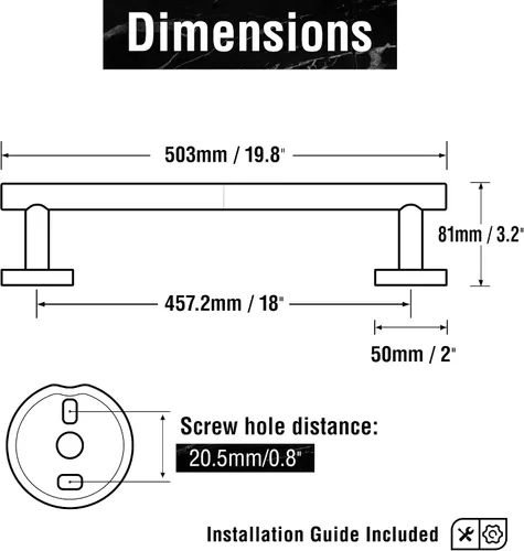 Vista 3 de HITSLAM Toallero negro mate de 19.8 pulgadas para baño, toallero de baño de acero inoxidable SUS304 montado en la pared, moderno soporte de toalla