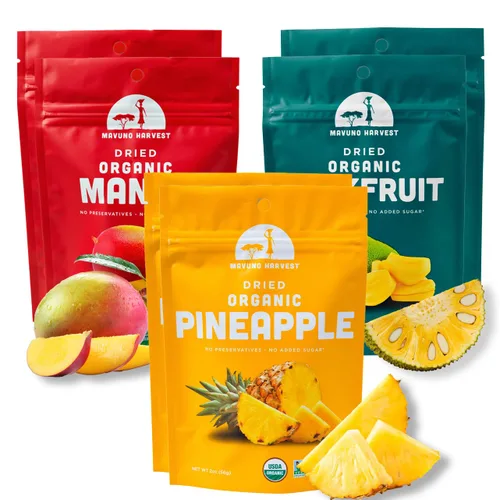 Vista 9 de Mavuno Harvest Paquete variado de frutas secas orgánicas, mango seco, papaya, piña, plátano, yaca y mezcla tropical, saludable, vegano, sin azúcar