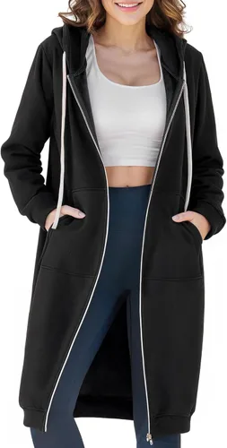 Vista 13 de Ablanczoom Sudaderas largas con cremallera para mujer, cómodas sudaderas de forro polar a la moda, chaquetas casuales con bolsillos Albaricoque