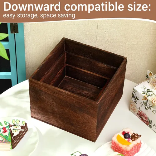 Vista 6 de Barydat 3 soportes de madera para tartas rústicas, apilables, cuadrados, para cupcakes, base para mesa de bufé, postre, comida, cumpleaños, boda