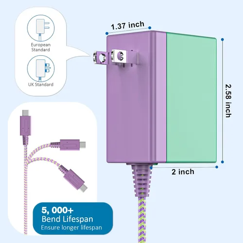 Vista 3 de TPC Cargador de 39 W para Nintendo Switch, adaptador de CA de 15 V 2.6 A de carga rápida con cable USB-C de 5 pies, compatible con Switch Lite