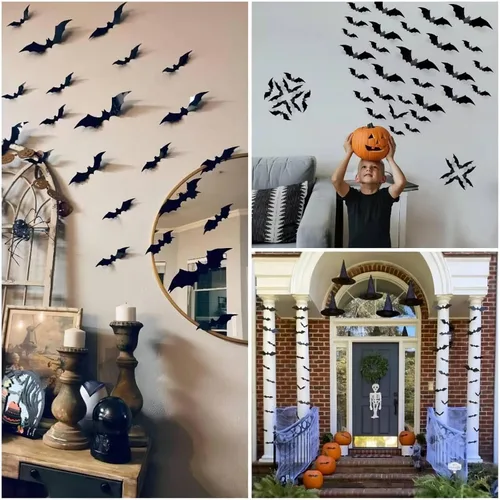 Vista 9 de CESOF 70 piezas de decoración de pared de murciélagos de Halloween, 3D