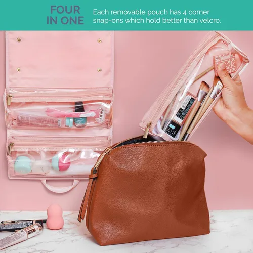 Vista 6 de Neceser de viaje colgante para mujer, bolsa de viaje plegable para mujer, 4 bolsas de viaje extraíbles XL aprobadas por la TSA para cosméticos