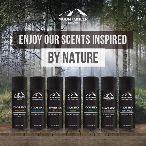Vista 4 de Mountaineer Brand Stache Stick Aroma de Apalachia Hecho con ingredientes naturales West Virginia Firme y duradero Cera de bigote