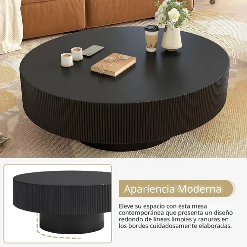 Vista 5 de Merax Mesa de café moderna redonda de 31 pulgadas con base resistente, mesas centrales de madera para sala de estar, recepción, fácil de ensamblar
