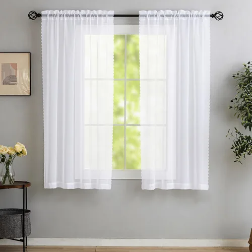 Vista 14 de MYSTIC-HOME Juego de cortinas de niveles transparentes blancas para cocina de 24 pulgadas de largo, tratamiento de cortinas para ventanas pequeñas