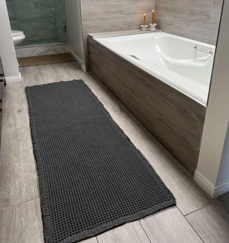Vista 11 de Tapete de Baño Waffle Mejorado – Ultra Suave, Súper Absorbente y Alfombra Antideslizante con Borlas, Lavable a Máquina, Respaldo de Goma para Baño