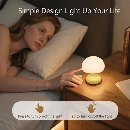 Vista 7 de Vivilumens Luz nocturna de hongos para niños, control táctil regulable de 3 niveles, temporizador de apagado automático, silicona segura para bebés