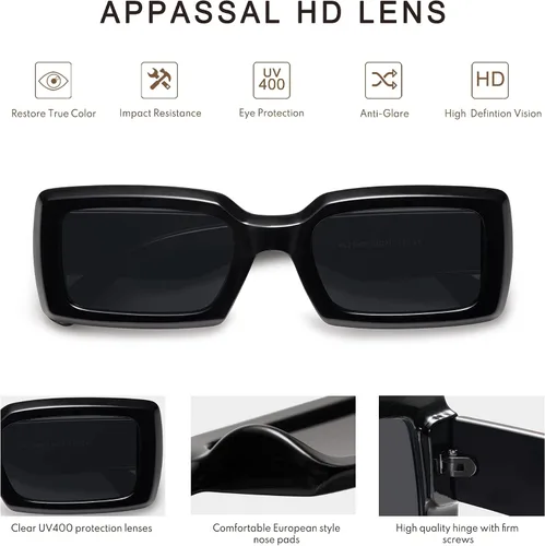 Vista 4 de Appassal Lentes de sol cuadrados retro para mujeres y hombres marco rectangular de moda lentes Sunnie UV400 AP3616