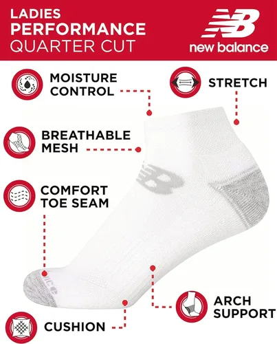Vista 3 de New Balance Calcetines deportivos para mujer - Calcetines tobilleros de corte de cuarto (12 unidades)