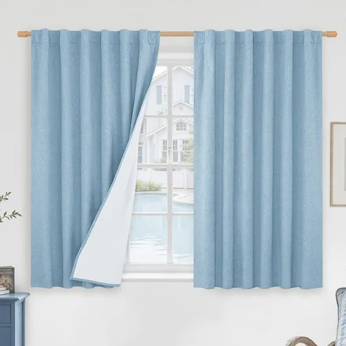 Vista 64 de LAMIT Cortinas opacas cortas de lino de 30 pulgadas para ventanas de cocina sobre el fregadero, cortinas de café texturizadas de lino marfil