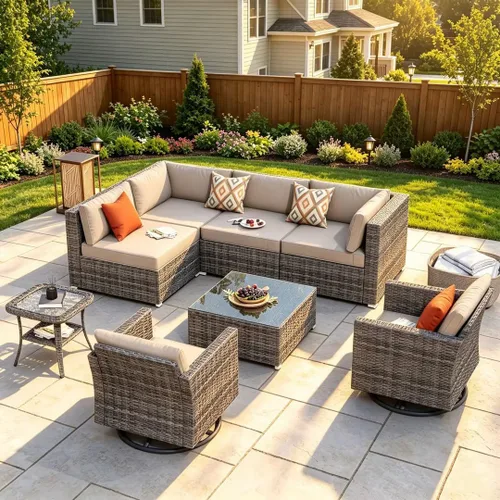 Vista 67 de HOOOWOOO Patio Sectional Furniture Set,2 Piece Couch Set with 2 Matching Armless Chairs(Beige)